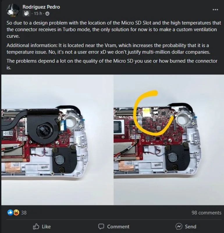 ASUS ROG Ally microSD issue Facebook