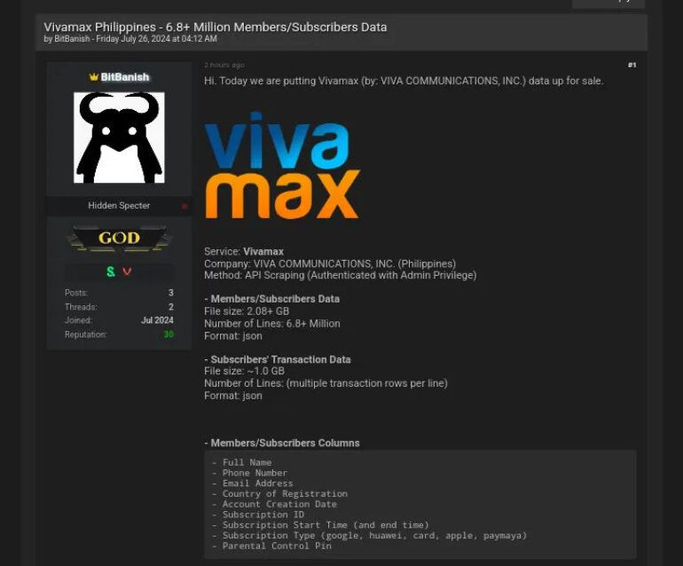 Vivamax Philippines Data breach forum