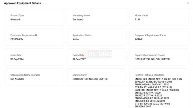 Nothing Ear Open certification spotted 2
