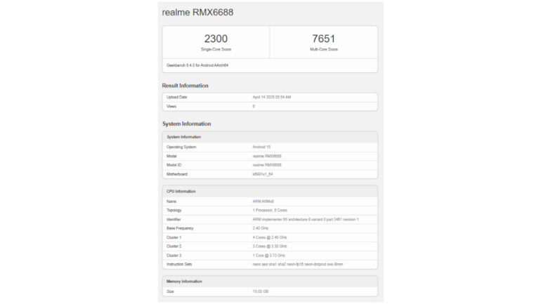 realme GT 7 display and Geekbench Geekbench