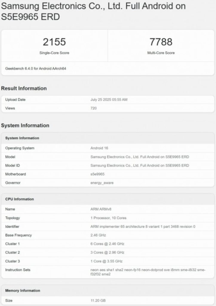 Exynos 2600 Geekbench and 3DMark leak Geekbench