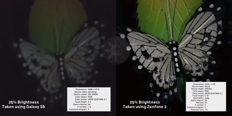 Galaxy S6 vs Zenfone 2 25% Brightness Level in Low Light
