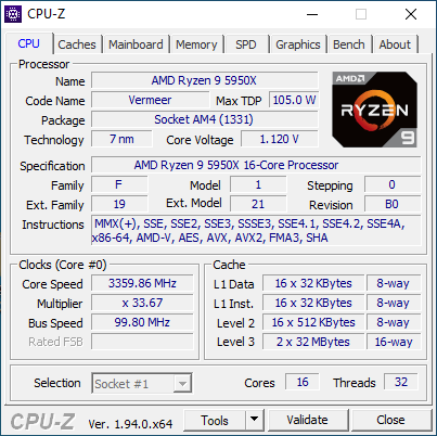 AMD Ryzen 9 5950X Review - CPU Z