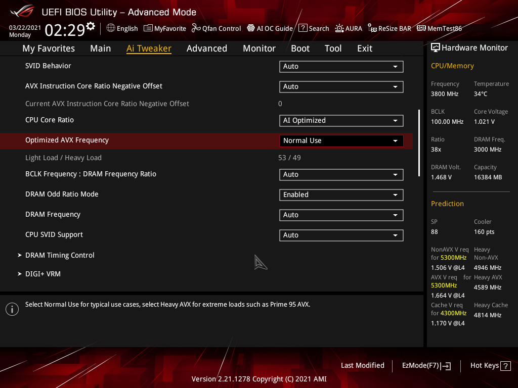 ASUS ROG Strix Z590-E Motherboard AI Overclocking BIOS