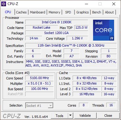 Intel Core i9 11-900K Review CPU-Z