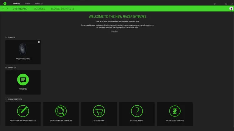 Razer Orochi V2 Synapse home