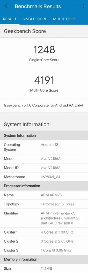 vivo-X80-Dimensity 9000 benchmark - Geekbench