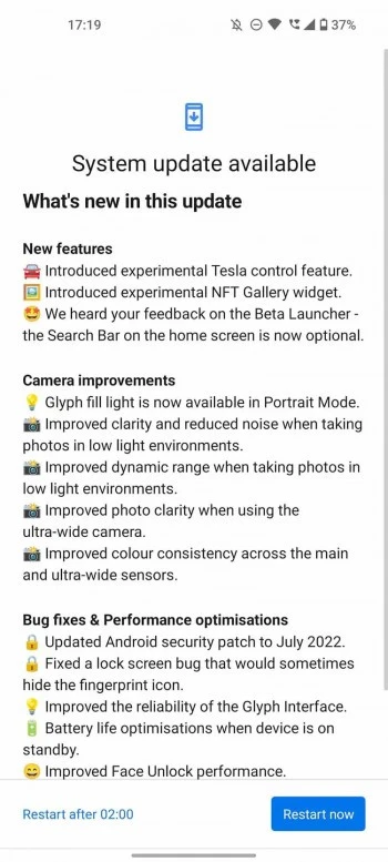 Nothing OS 1.1.0 version released - notes
