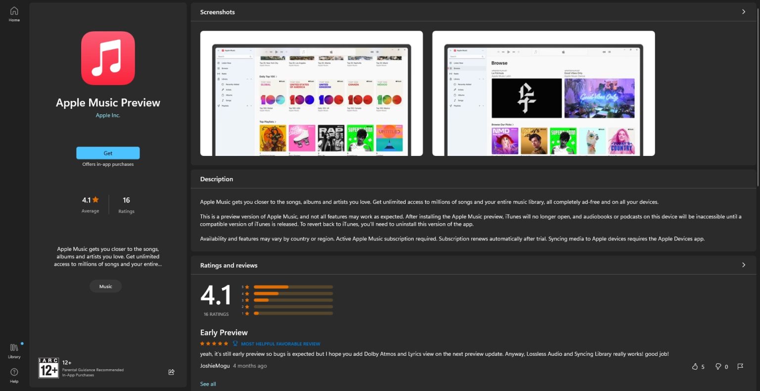 Apple Music Preview is Now on the Microsoft Store