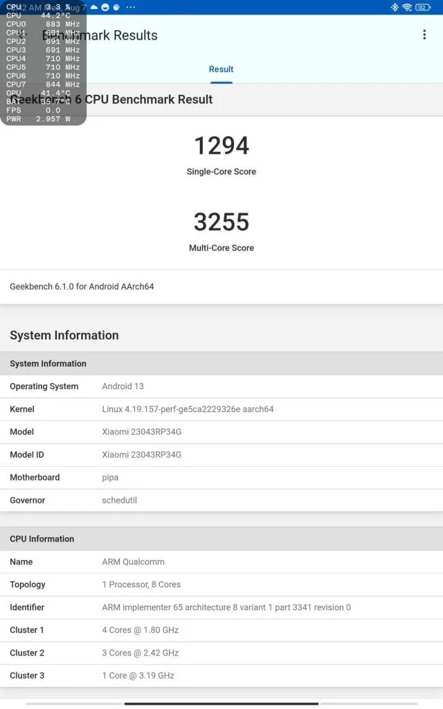 Xiaomi Pad 6 Geekbench 6