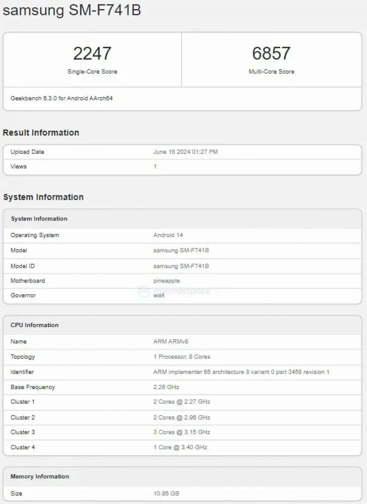 Samsung Galaxy Z Flip6 geekbench listing min