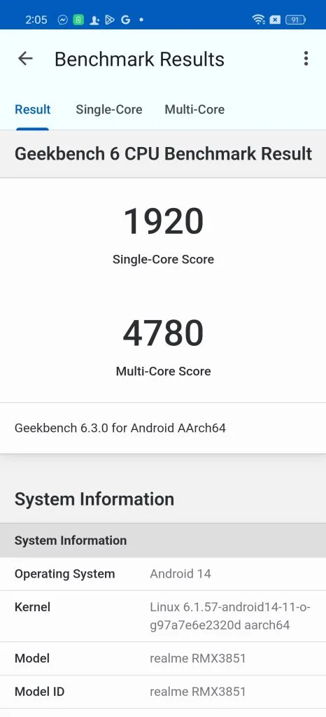 realme GT 6 Geekbench