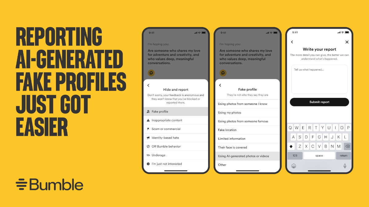 Bumble Now Allows Users to Report Profiles with AI-Generated Photos and Videos