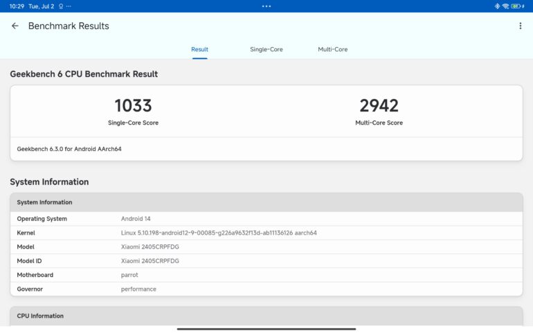 Geekbench Redmi Pad Pro