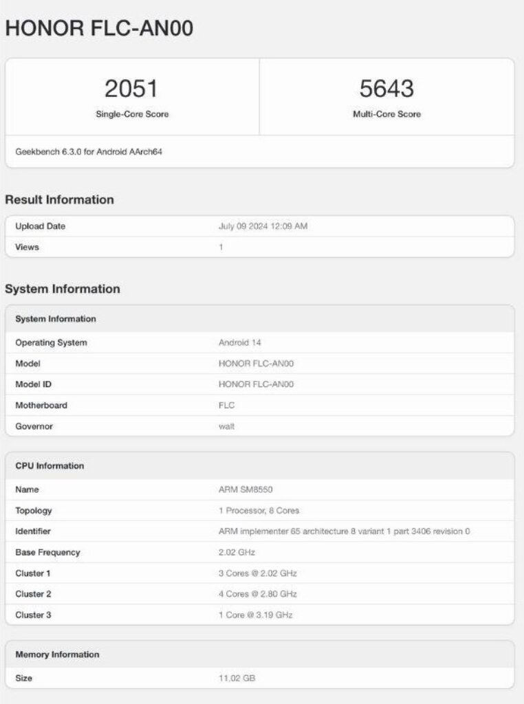 Honor Magic Vs 3 Geekbench image