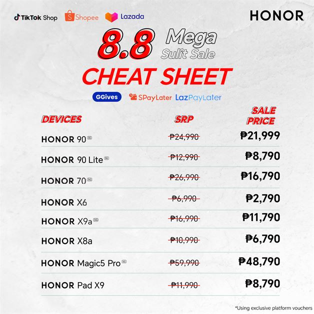 HONOR 8.8 Sale - cheat sheet 01