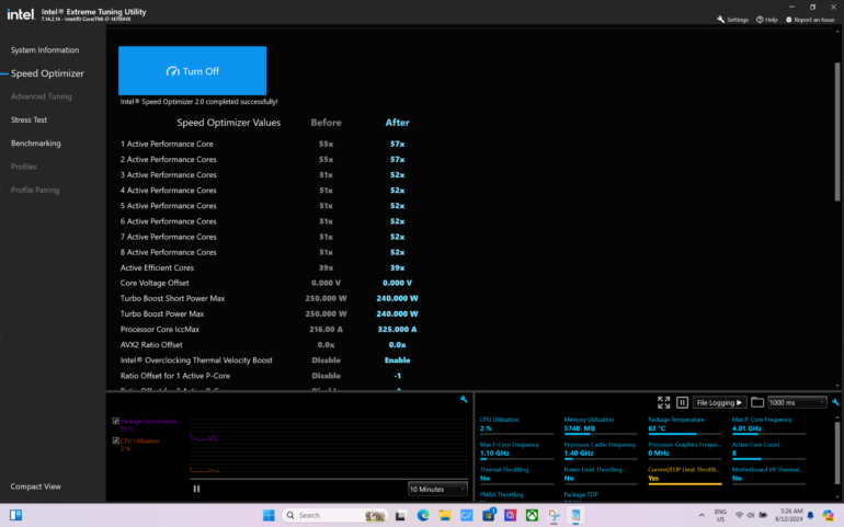 Intel Core i7 14700HX XTU 2