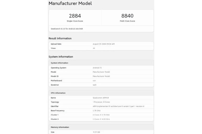 Snapdragon 8 Gen 4 Geekbench listing 2