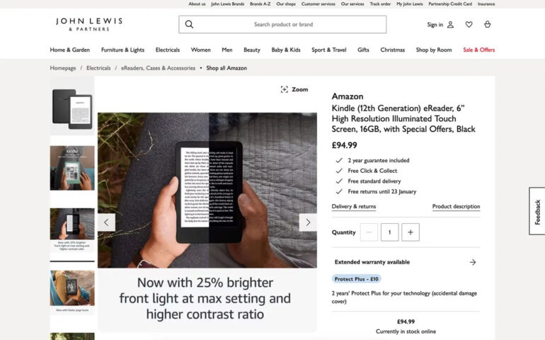 Kindle 12th generation leaked John Lewis listing