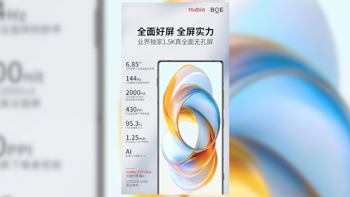 nubia Z70 Ultra Set to Debut in China on November 21