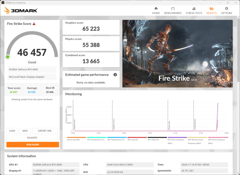 MSI MEG Z890 Ace Motherboard Review 3DMark Firestrike