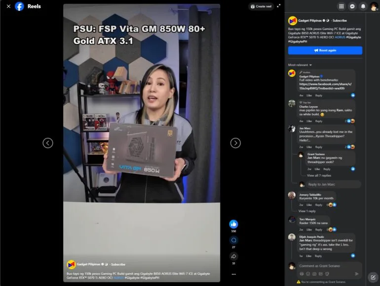 FSP VITA GM 850W ATX 3.1 PSU Php 150k Gaming PC Build
