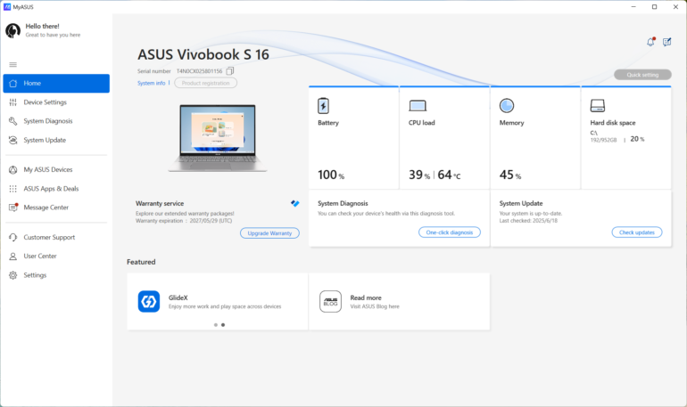 ASUS Vivobook S 16 S3607 Review My ASUS Software