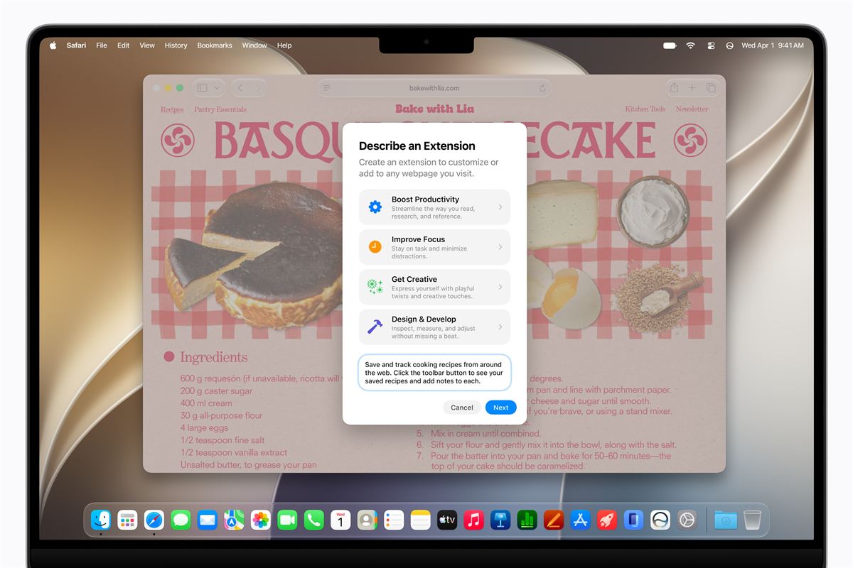Apple Intelligence Safari Describe an Extension custom extension 260608