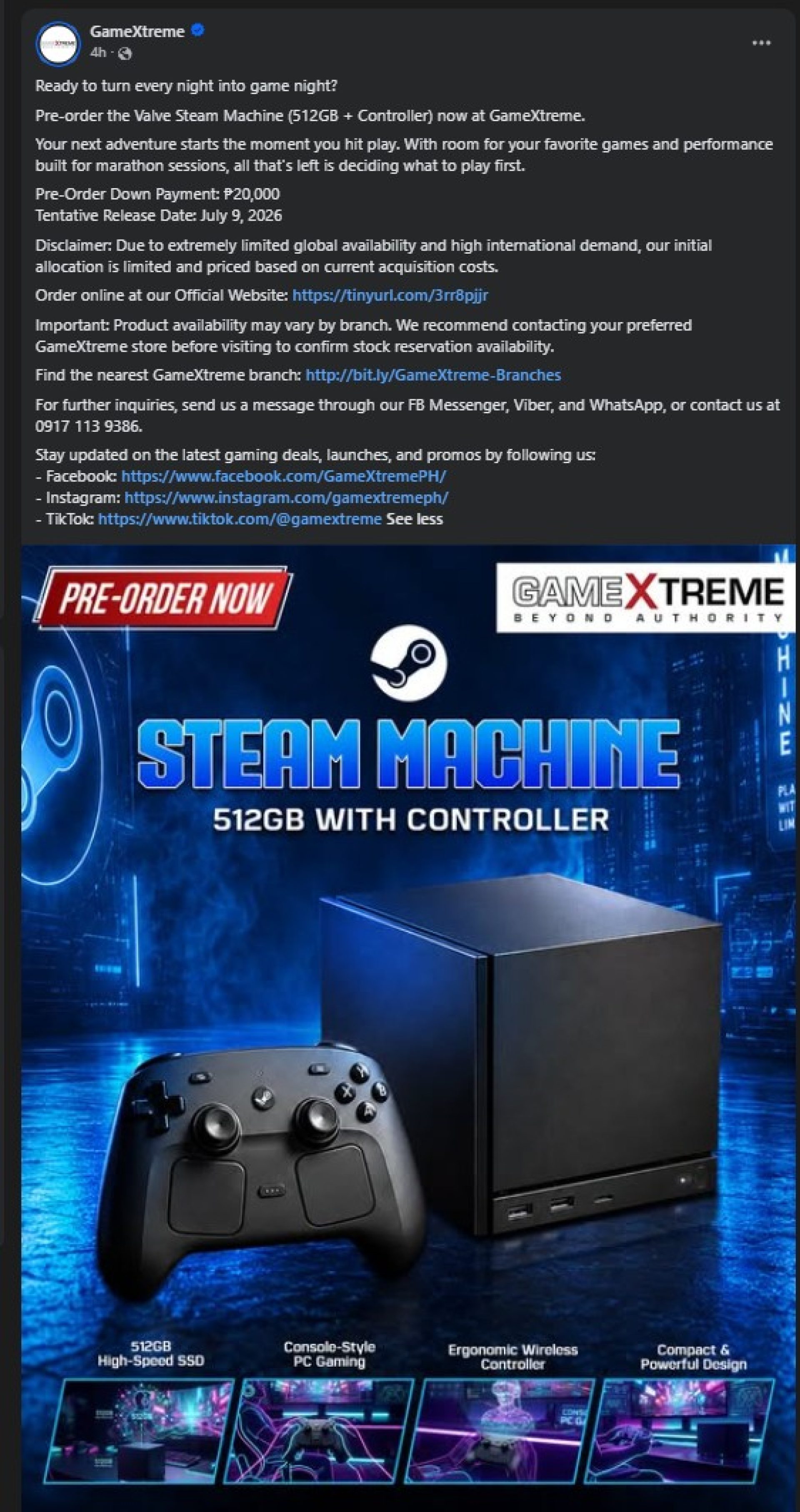 GameXtreme Steam Machine PH Price